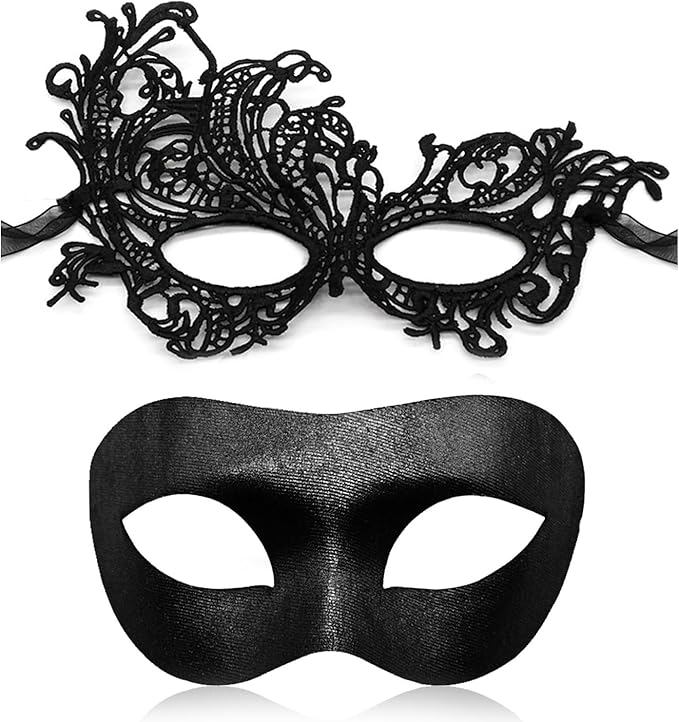 Aqearl Couple Masquerade Mask for Women Men Shiny Venetian Mask Halloween Mask for Party Prom Ball Costume Lace Masks