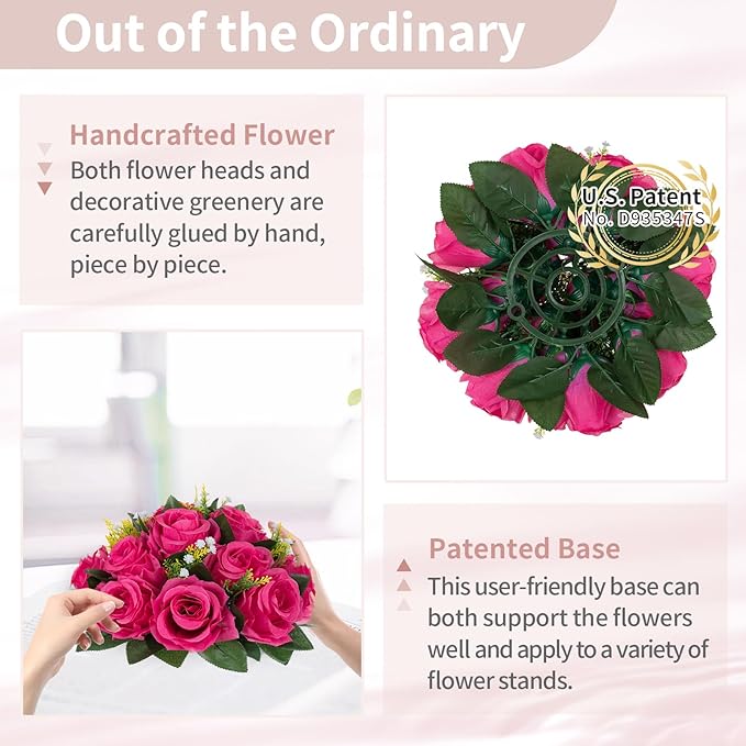 NUPTIO Flower Ball for Table Centerpieces: 10 Pcs Hot Pink Artificial Rose Kissing Balls for Wedding Party Valentine Tables - Faux Silk Floral Arrangements for Home Dining Event Decorations