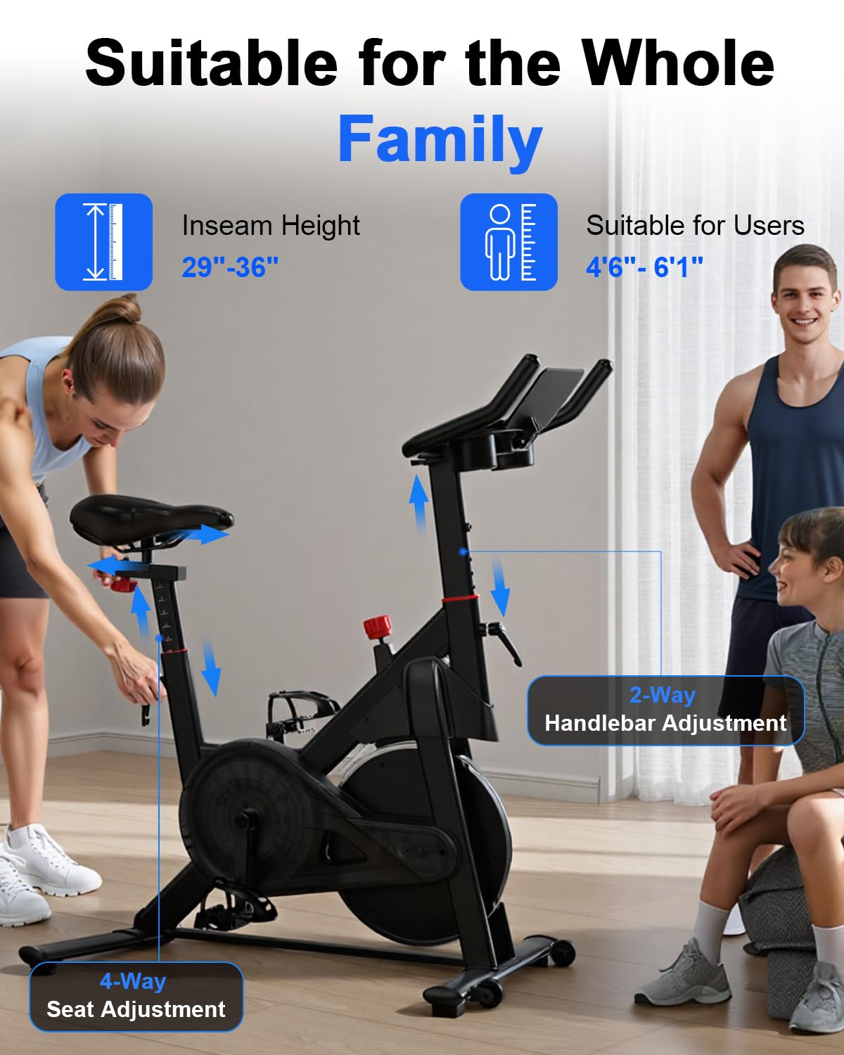 Superun Exercise Bike, Stationary Bikes for Home with Brake Pad, Low Noise Spin Bike with 300LBS Weight Capacity, Indoor Cycling for Home Gym with Pad Mount LCD Monitor and Cup Holder