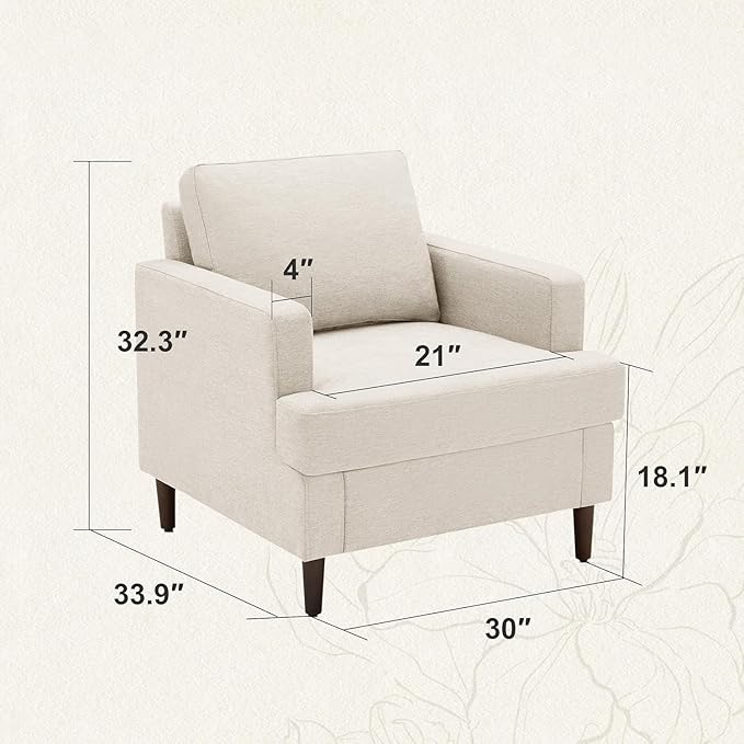 Weture Mid-Century Accent Chair,Modern Linen Fabric Armchair for Living Room,Comfy Upholstered Reading Accent Chairs for Bedroom,Single Sofa Chair with Wood Legs (Beige, 2 Pack)