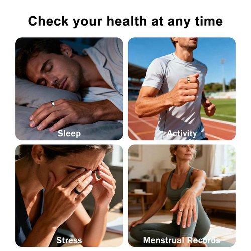 POBOVi Smart Ring for Women Men- Sleep/Fitness/Stress/Heart Rate Tracker- Menstrual Records - 7 Days Battery Life - Wireless Charging - No APP Subscription - iOS & Android Compatible (Gold, Size 11)