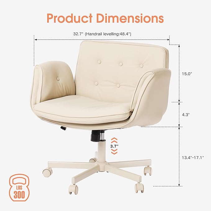 SunSettler Criss Cross Office Chair, PU Leather Gaming Chair with Armrests & Wheels, Comfortable Adjustable Swivel Computer Office Desk Chairs, Vanity Chair for Make Up, Home, Bed Room (White)
