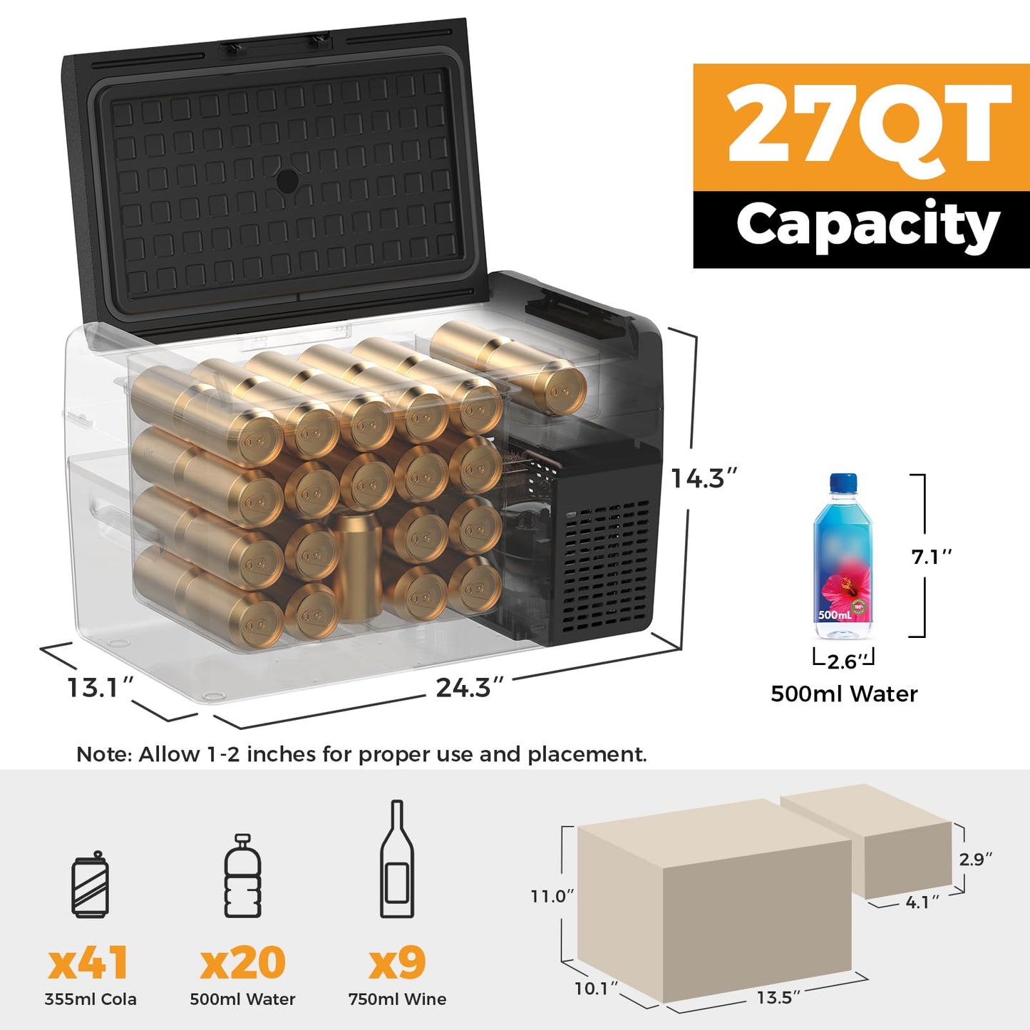 Setpower RF25 12V Refrigerator 27 Quart Portable Electric Cooler for Vehicles Car Freezer With 12/24V DC Car Refrigerator 12V Portable Fridge for Car Camping Truck Van RV SUV Road Trip Travel