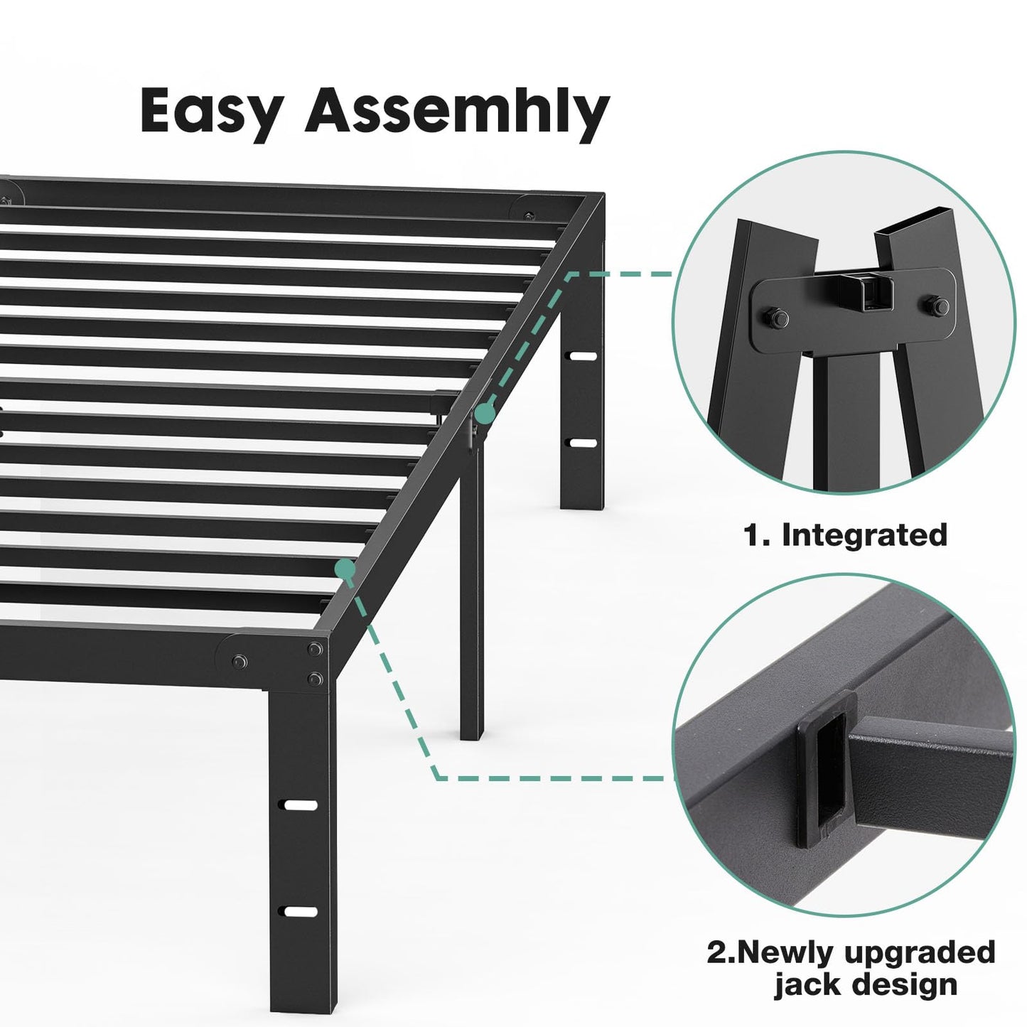 Sweetcrispy Queen Bed Frame - Heavy Duty Metal Platform Bed Frames Queen Size with Storage Space Under Frame, No Box Spring Needed, 14 Inches, Sturdy Steel Slat Support…