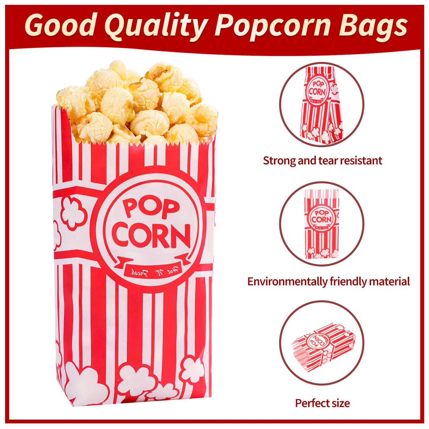 VOISEN Paper Popcorn Bags,400 Packs 1oz Popcorn Bag Individual Servings, Pop Corn Bag Bulk for Poporn Machine,Movie Nights Pop Corn Bags