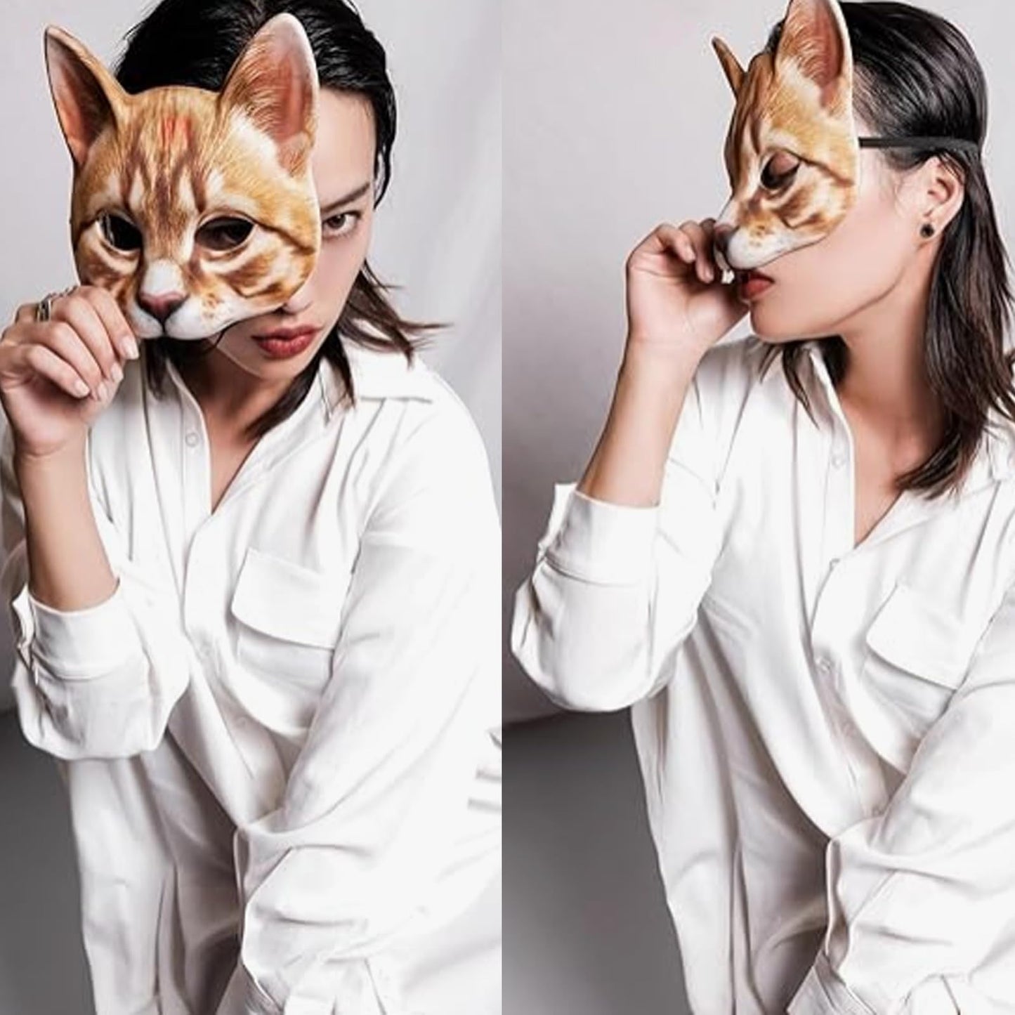Valpeak 3D Cat Mask, Cat Headband, and Funny Cat Socks with cat Tails (Orange cat three-piece)