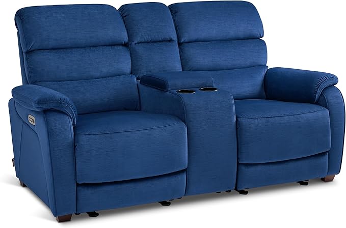 MCombo 73.8'' Wall Hugger Power Loveseat Recliner, Reclining Loveseat with Console, Adjustable Headrest, USB Charge Ports, Cup Holders, for Living Room, RVs, Small Spaces, Fabric ST258M2 (Navy Blue)