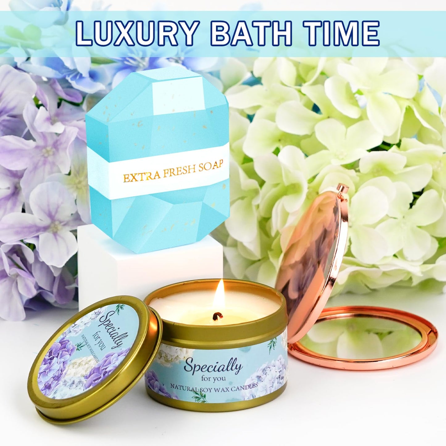 ElatedMore Birthday Gifts for Women Friendship Self Care Package Gifts for Women Get Well Soon Gift Baskets Relaxing Blanket Gifts Box for Sister Mom Wife Friend Her Fantasy Box (Blue)