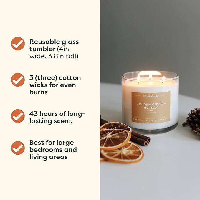 Calyan Wax Co. Holiday 3 Wick Scented Candle Gift Set - 4 Luxury Winter Scented Candles - 43 Hour Burn - 3 Wick Non Toxic Soy Wax Candles - Long Lasting Large Glass Jar Candle for Home - 14.9oz