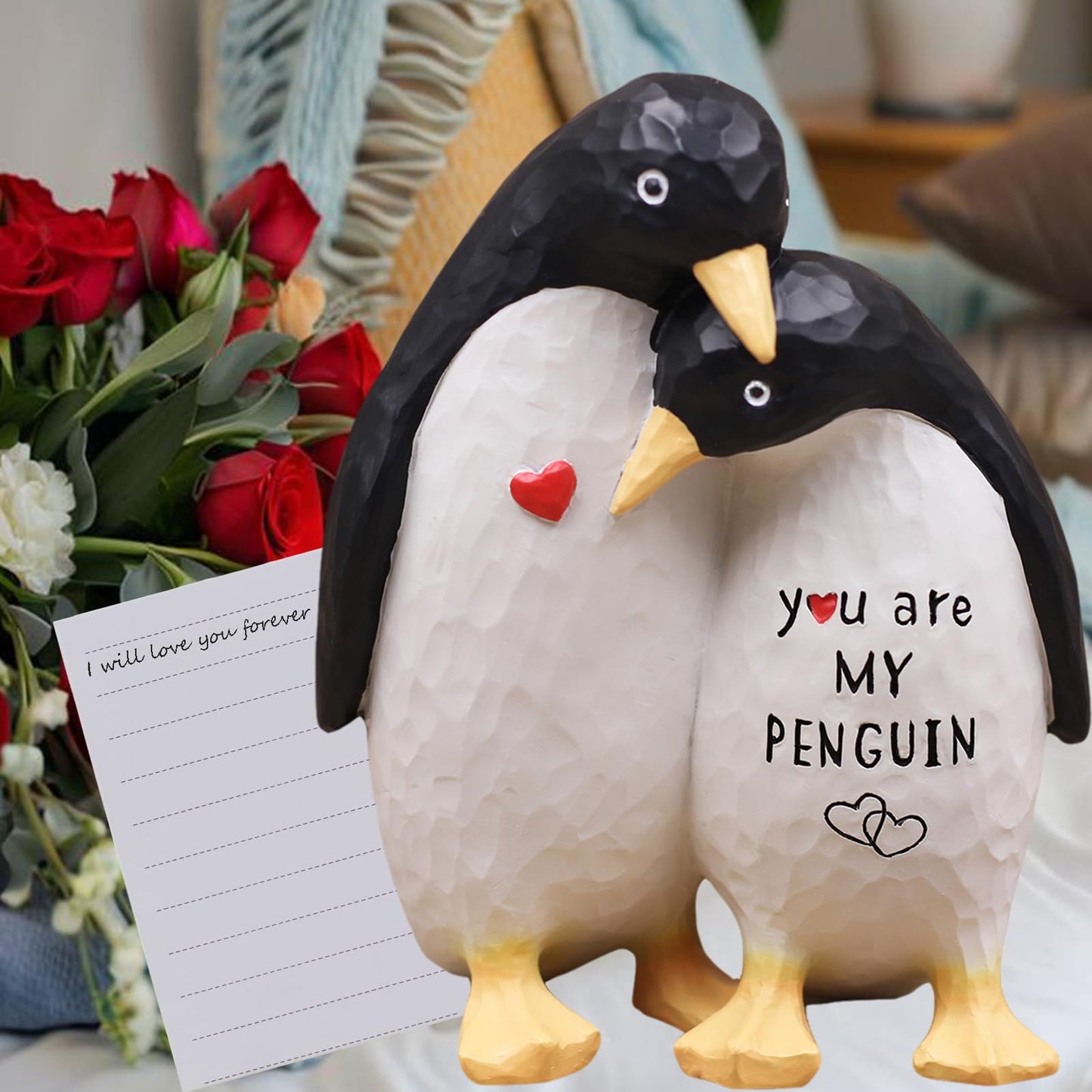 AUMELO Anniversary Wedding Gifts for Women Men Couple, Gifts for Her Him, Birthday Gift for Girlfriend Boyfriend, I Love You Gift for Wife -Couple Penguin Figurine for Christmas Valentines Day