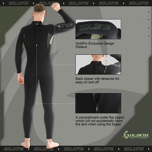 GoldFin Wetsuit for Men, Mens 3mm Wetsuits Fullbody Back Zip Keep Warm in Cold Water