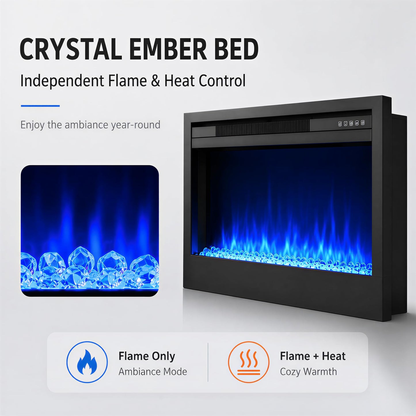 MEGAWISE 43 Inch Recessed Electric Fireplace Heater, Built-in Wall Fireplace Insert, 1400W, Remote & Touch Control, 7 Flame & Ember Bed Colors, Adjustable Thermostat, Timer, Black