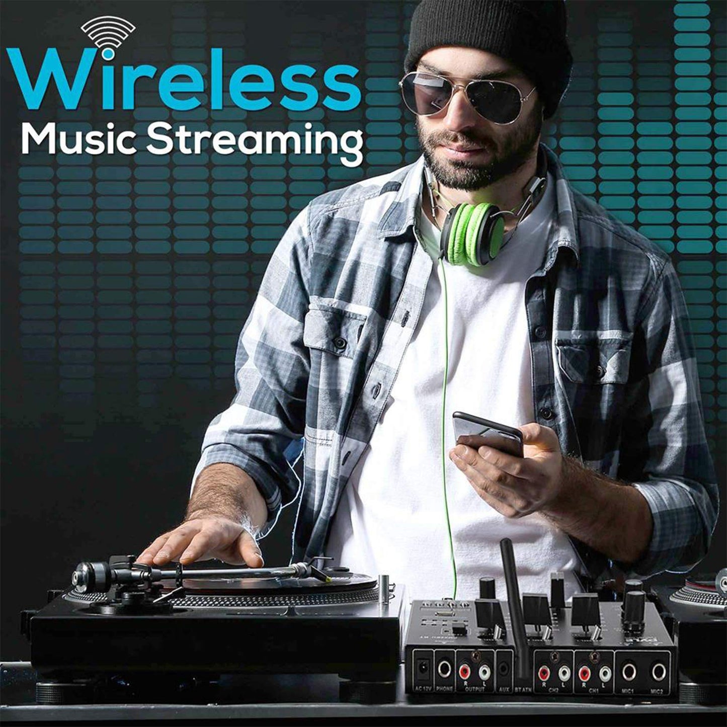 Pyle Wireless Dj Audio Mixer - 3 Channel Bluetooth Compatible Dj Controller Sound Mixer, Mic-Talkover, Usb Reader, Dual Rca Phon
