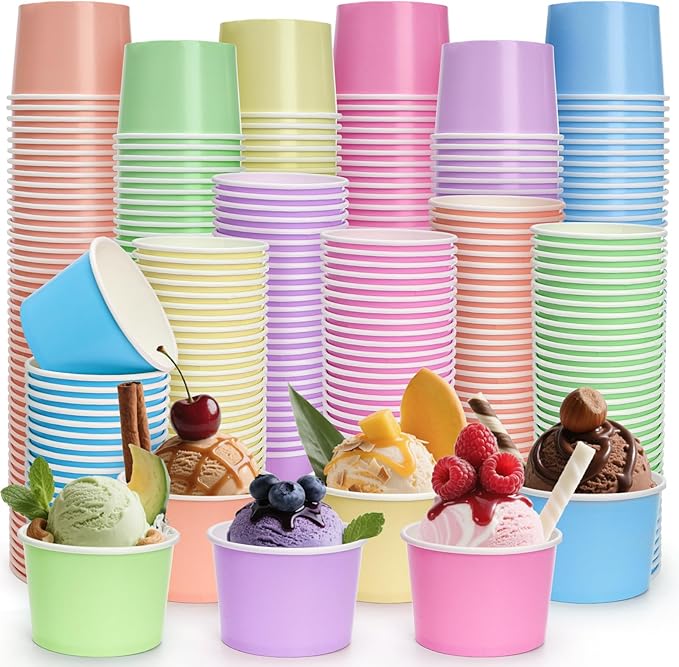 Lawei 300 Pack Paper Ice Cream Cups, 8oz Disposable Dessert Snack Bowls for Hot or Cold Food, Cute Stackable Treat Cups fo...