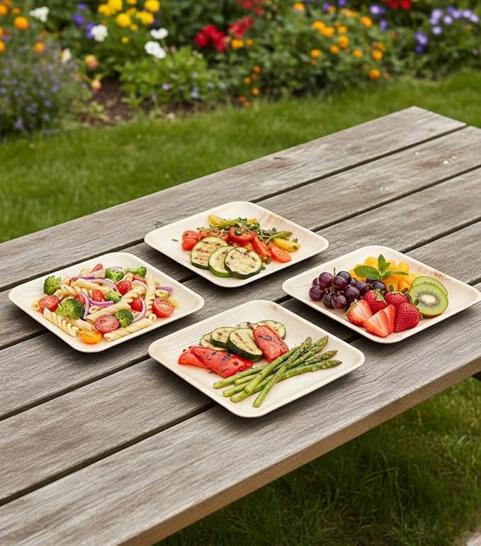 Charity Leaf Disposable Palm Leaf 9" Square Plates (50 pieces) Bamboo Like Serving Platters, Disposable Boards, Eco-Friendly Dinnerware For Weddings, Catering, Events