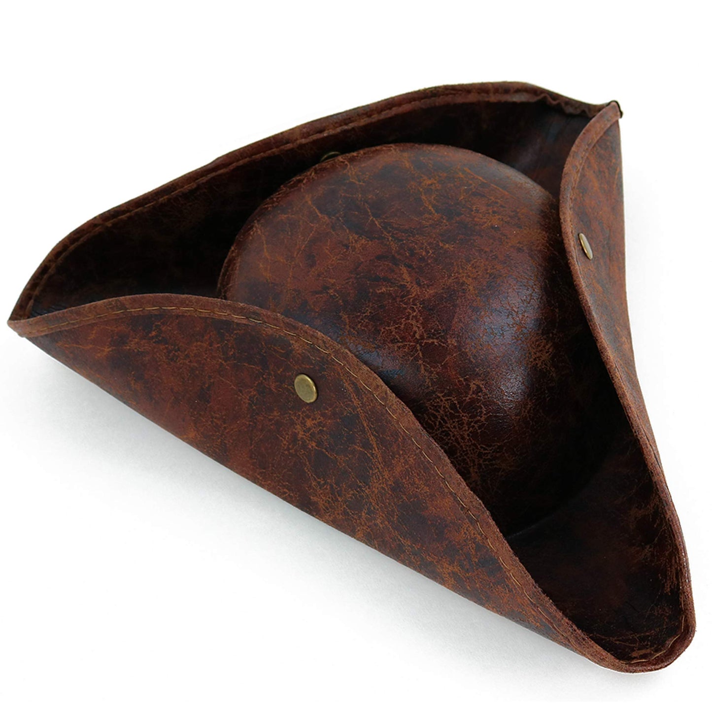 Skeleteen Faux Leather Pirate Hat - Brown Distressed Leather Colonial Style Tricorn Hat