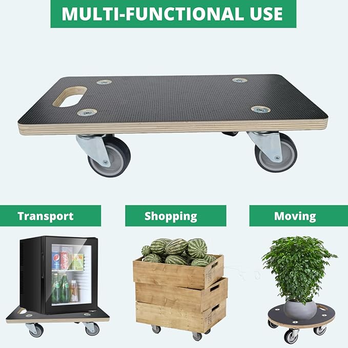 Furniture Mover Dolly Portable Wood Rolling Mover for Moving Furniture Sofa Cabinet Refrigerator, 360° Rotatable Soft TPR Rubber Universal Wheels, 440Lbs Capacity, Black (2 Packs)