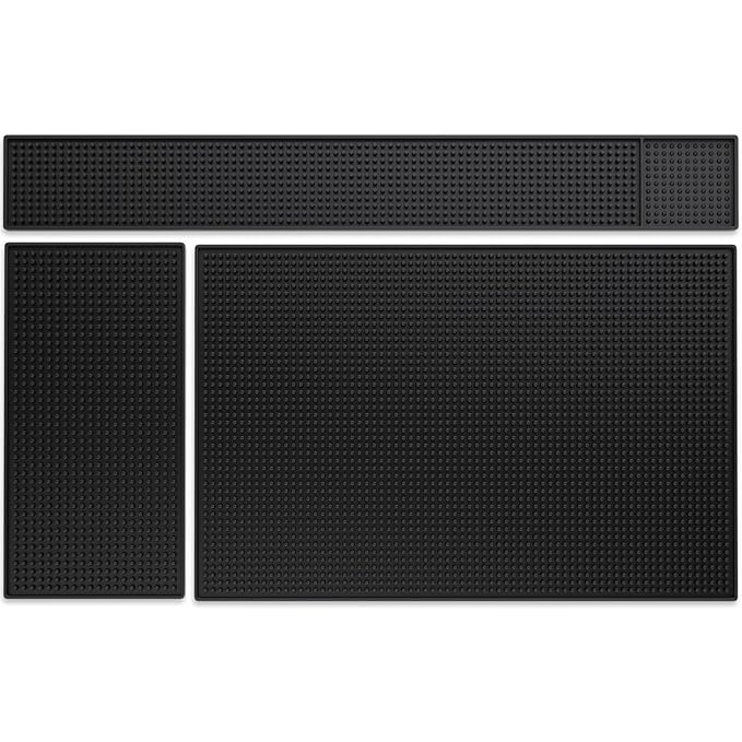 Noverlife 3PCS Black Rubber Bar Service Spill Mat, Barber Station Mat Flexible Bar Mat Set for Countertop, Waterproof Home Bar Mats Restaurant Service Mat Nonslip Drying Mat - 24x3 & 18x12 & 12x6inch