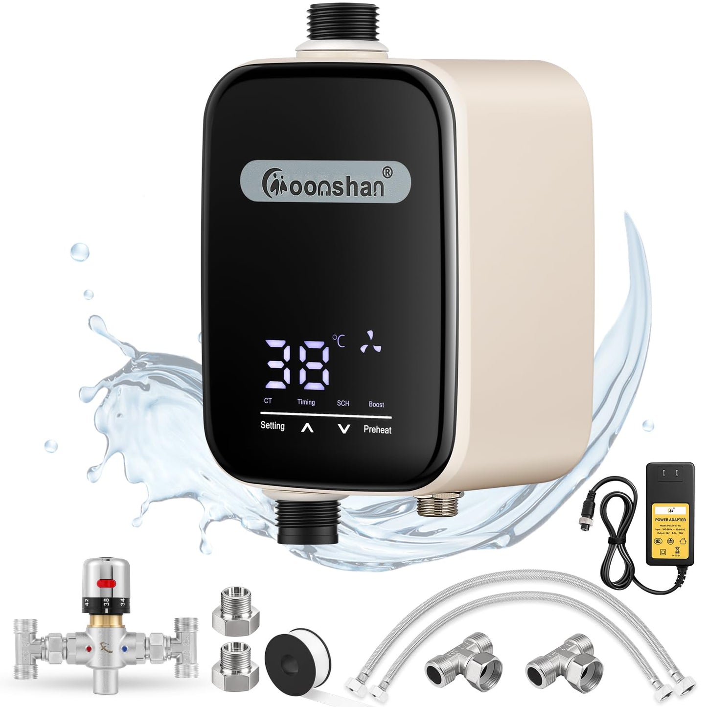 Moonshan Smart Instant Hot Water Recirculating Pump Kit with Built-in Thermostat Digital Timer Under Sink Water Circulator Pump System for Tank Water Heaters