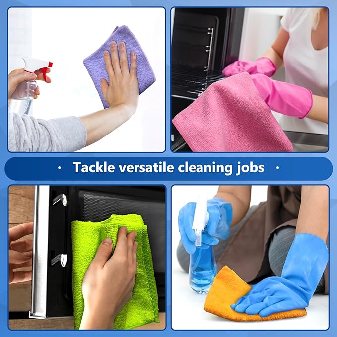 FGSAEOR Microfiber Cleaning Cloth, All Purpose Cleaning Rag - Ultra Absorbent Microfiber Towel with 5 Color Assorted, Premium Cleaning Towels, Dust, Polish, Lint Free & Scratch (10-Pack,12"X12")