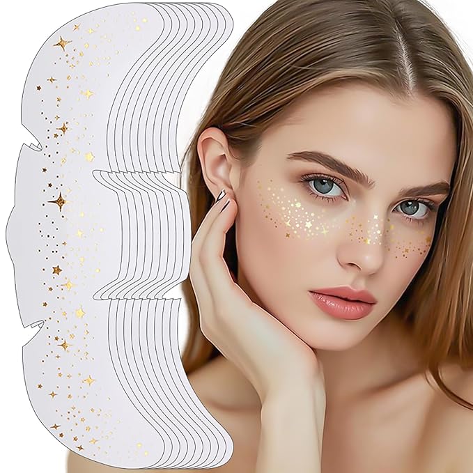 Face Glitter Freckles Tattoo, Gold Glow Up Makeup Patches, Face Glitter Makeup Speckles Patches, Cute Glitter Makeup Acces...