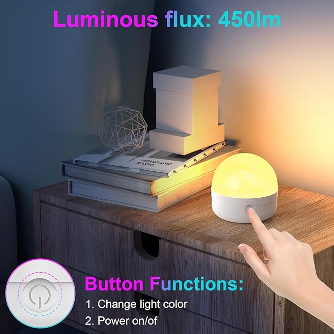 2Packs E26 Rechargeable Light Bulbs with Remote, 6W 450lm Battery Operated Magnetic Light Bulbs 2500mAh, 15 RGB Color, Timer, Dimmer for Non-Hardwired Lamp
