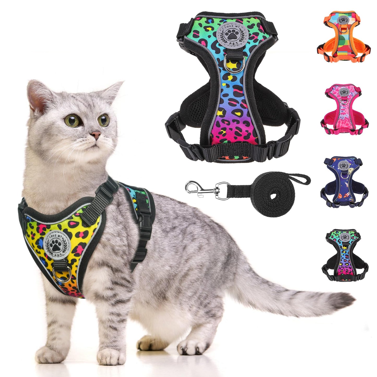 BEAUTYZOO Escape Proof Cat Harness and Leash for Walking, Soft Adjustable Cute Vest for Small to Large Cats, Reflective Breathable Easy-Control Outdoor Jacket, Kitten Harness and Leash Set, Leopard, S