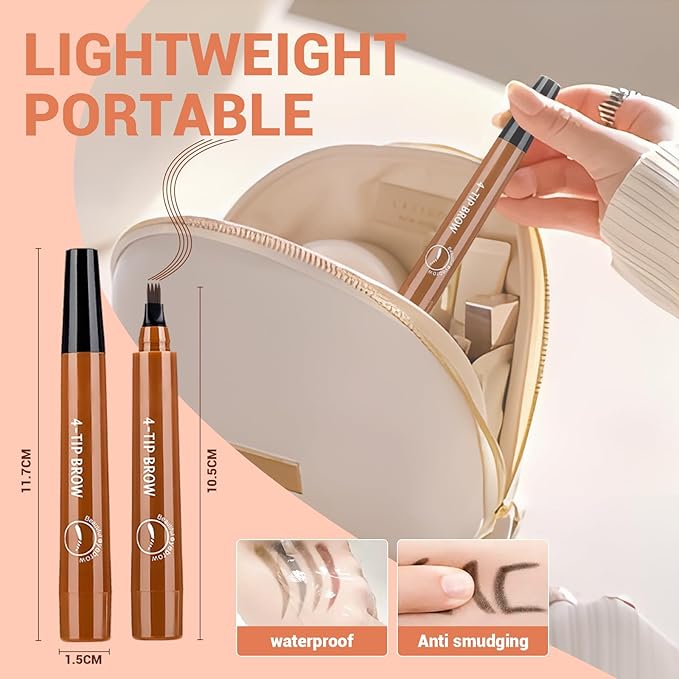 Microblading Eyebrow Pencil, 2025 Upgraded Waterproof Four-tip Beard and Eyebrow Pen, Long Lasting 3D Eye Brow Pencils for Women Natural Hair-Like Strokes (Black)