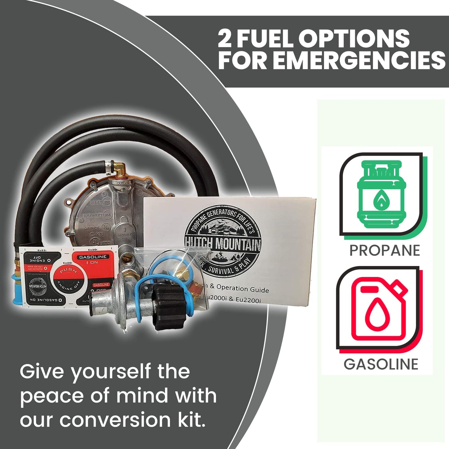 Hutch Mountain Generator Propane Conversion Kit Honda EU2200i- Dual-Fuel Conversion for Propane & Gasoline - Portable Generator Backup Kit for Home Emergencies, Camping, and RVs