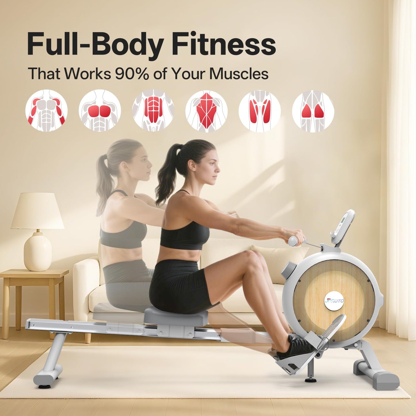JOROTO Rowing Machine for Home Magnetic Rower Machines 350 LB Weight Capacity 16 Levels Resistance Bluetooth Row Machines with Dual Slide Rail LCD Monitor and Tablet Holder