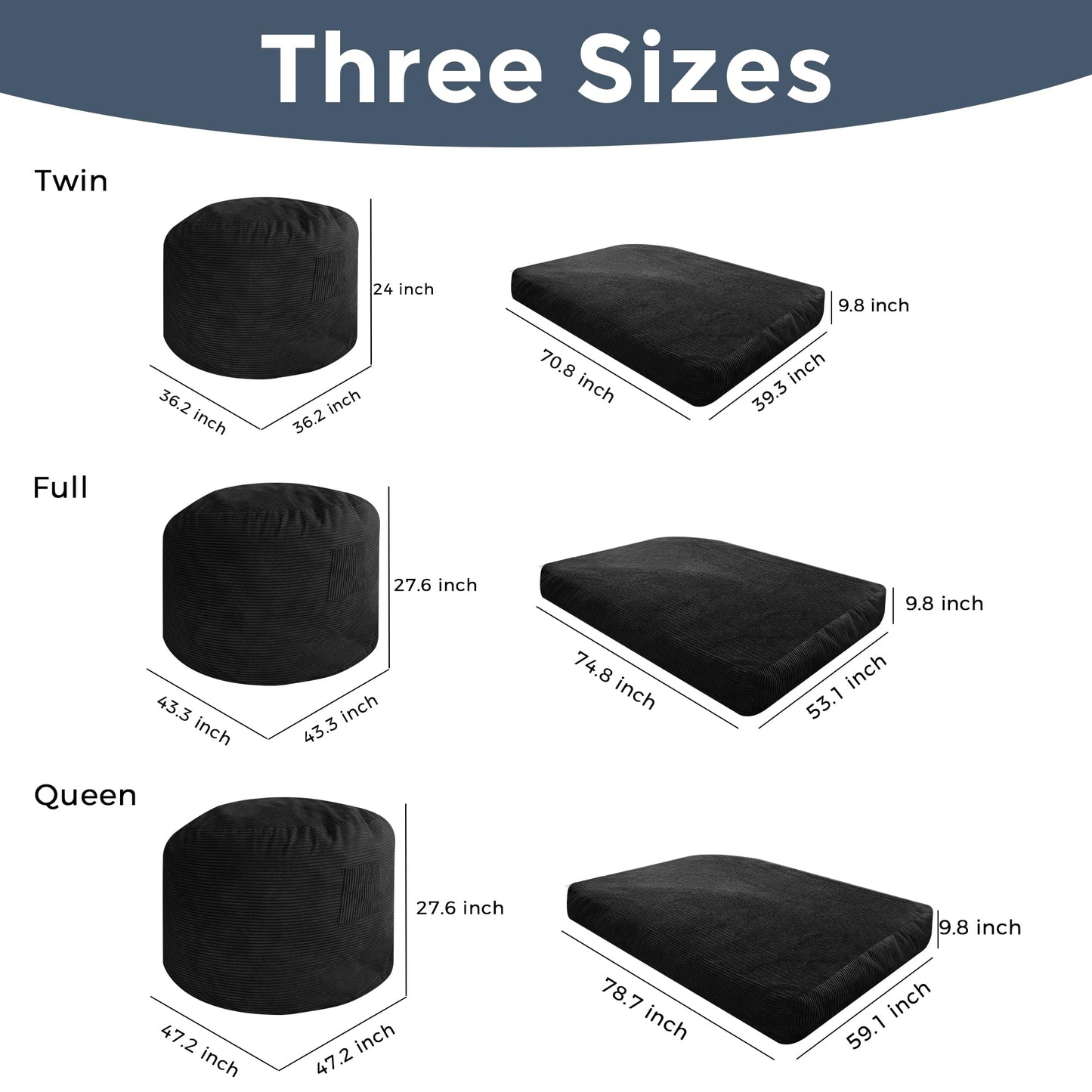 MAXYOYO Giant Bean Bag Chair Bed for Adults, Convertible Beanbag Folds from Lazy Chair to Floor Mattress Bed, Large Floor Sofa Couch, Big Sofa Bed, High-Density Foam Filling, Machine Washable