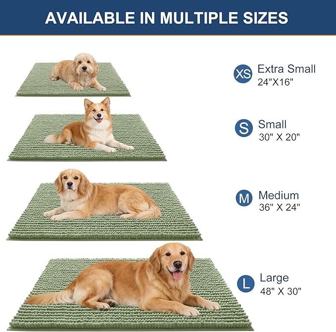 OLANLY Dog Door Mat for Muddy Paws 36x24, Ultra Absorbent Chenille Mud Doormat, Non-Slip Washable and Dirt Trapping Doormat for Indoor Entryway, Quick-Dry Indoor Pet Bed Mats for Dogs, Sage Green