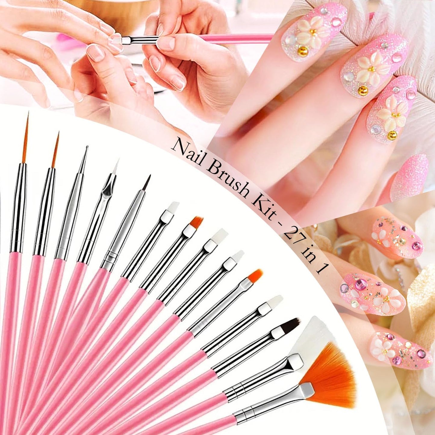 Nail Art Tools 27Pcs Set,Nail Art Brush,Resin Nail Art Palette,5 Pcs Nail Art Sculpture Pen,2-way Acrylic Silicone Engraving Pen