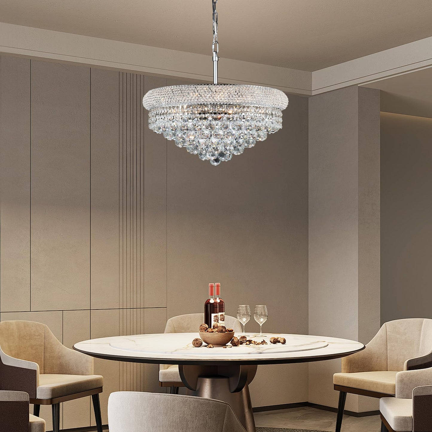 Crystal Chandeliers for Dining Room Light Fixtures Over Table, Empire Style k9 Crystal Chandelier for Bedroom, 9 Lights Chrome Luxury Lighting Fixtures for Living Room Kitchen lsland Entryway D22 Inch