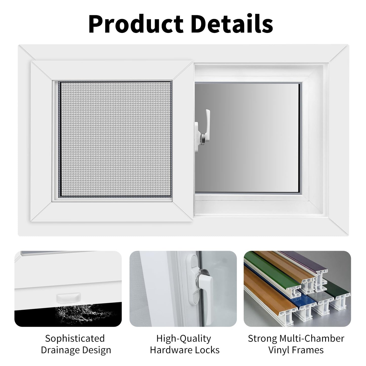 NOOTA Vinyl Basement Window,32" x 14"(14"&16"&18"&20"), Basement Sliding Window with Double Glazing,Sliding Windows with Screen Windows，White