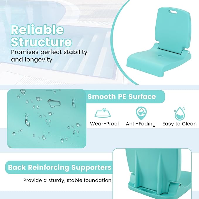 Goplus Poolside Chair for Edge of Pool, Foldable Portable Flip Seat w/Back Support & 2 Handles, Lightweight Outdoor Camping Chair for Stadium, Tailgating, Fishing, Boats, Beach (Mint Green, 2 Packs)