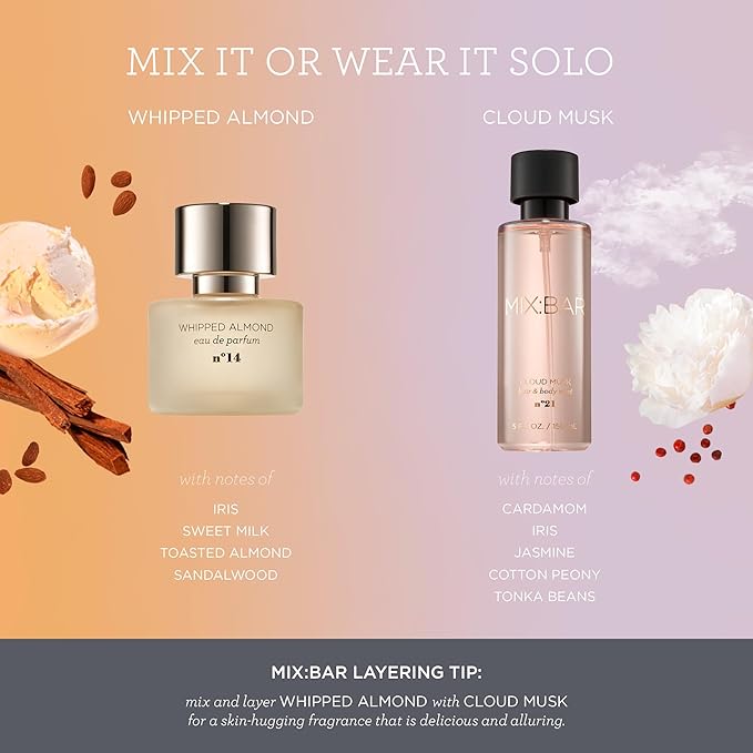 MIX:BAR Cloud Musk Hair + Body Mist, Bedroom Linen Spray - Notes of Cardamom, Iris, Jasmine, Cotton Peony, Tonka Beans, 5oz