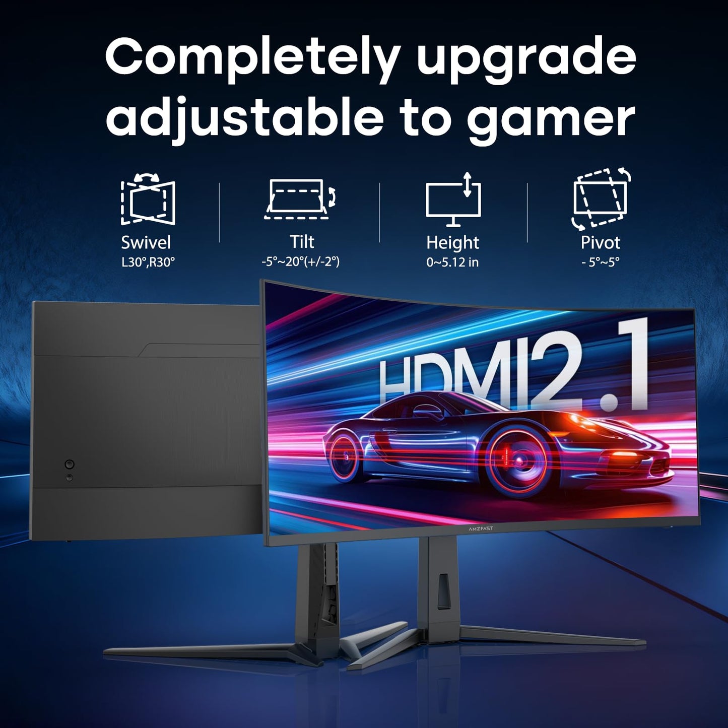 Amzfast 34 Inch Curved Monitor 200Hz UWQHD (3440x1440) Gaming Monitor, 1ms G-SYNC Compatible, 1500R, PIP/PBP, 131% sRGB, Tilt/Swivel/Height Adjustable,TÜV Rheinland, VESA Mount, HDMI 2.1, AMZG34C8Q