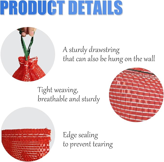 50 Pack Mesh Onion Bags, 14"×24" Reusable Vegetable Produce Bags 33LB with Drawstring for Onions Vegetables Crawfish Citrus Firewood (50, 14''*24'')