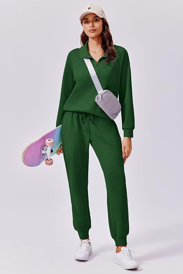 PINSPARK 2 Piece Sets for Women 2025 Fall Travel Outfits Long Sleeve Tracksuit Joggers Sets Half Zip Sweatsuit Matching Set