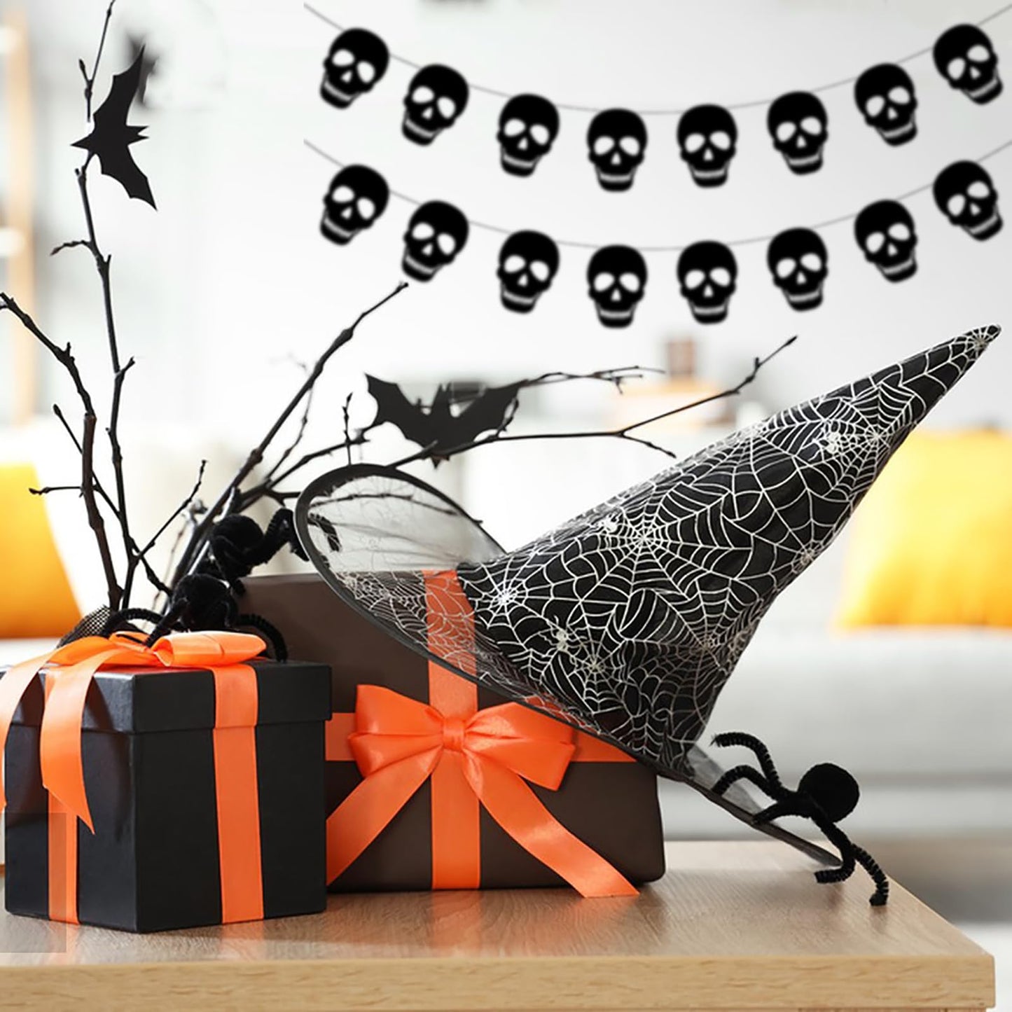Black Skull Garland, Halloween Decoration Birthday Decoration Party Decoration Halloween Banner for Gothic Birthday Party Decorations DIY Home Decor