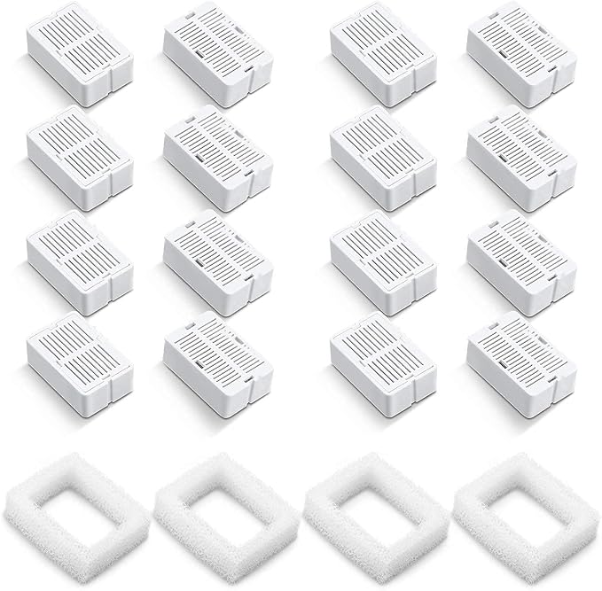 VinDox Pet Fountain Filters - 16 Carbon and 4 Foam Pre-Filters for Ceramic/Cupcake Pet Fountain