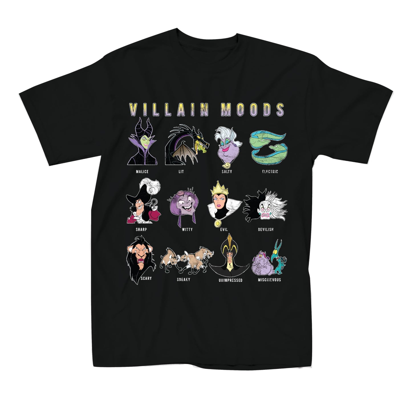 Disney Villains Mood Chart Maleficent Ursula T-Shirt(Black,Small)