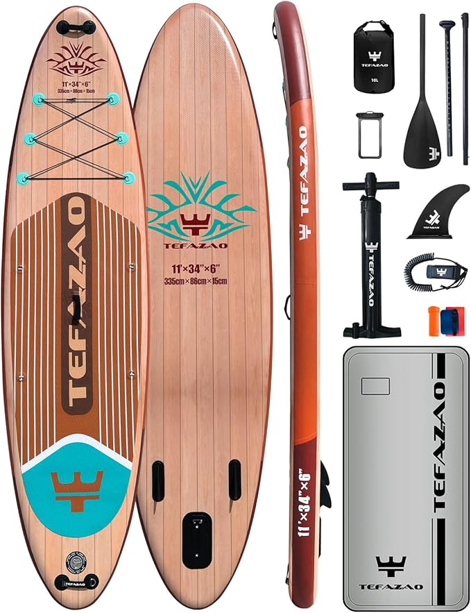 TEFAZAO 34'' Wide Inflatable Stand Up Paddle Board, 400lbs Capacity SUP Board with Premium Paddle Board Accessories, 100L ...