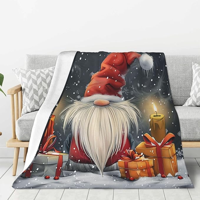 Gnome Gifts Christmas Throw Blankets， Soft Fleece Blanket 50"X40" Couch Cover for Bed Sofa Chair Camping Travel