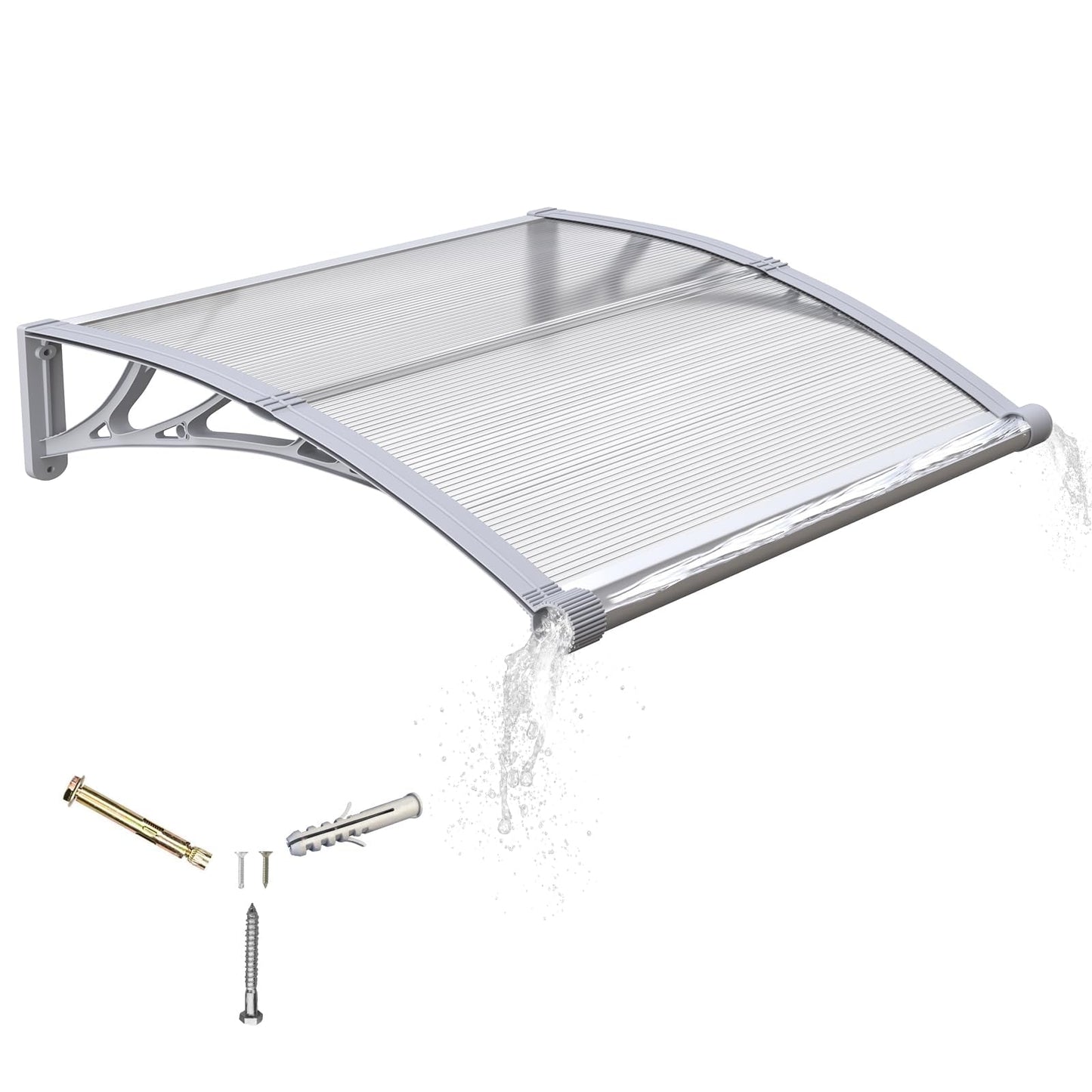 Awning for Door Entrance with Drainage Sink,32x40 Inch Awnings for Doors,Window Canopy Exterior with Plastic Steel Bracket,Polycarbonate Cover,UV,Rain,Snow Protection for House,Porch,Patio,Deck