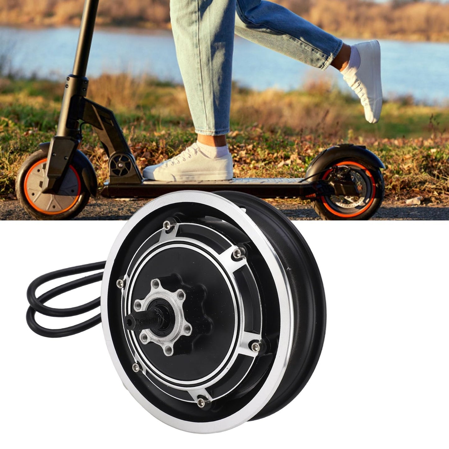 10 Inch Electric Scooter HUB Motor, 48V 1000W Noiseless Electric Brushless Disc Brake Hub Motor Aluminum Alloy Wheel Hub Motor for Electric Bikes, Electric Scooters, Folding