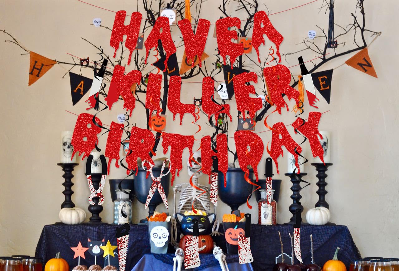 Killer Halloween Birthday Banner - Horror Movie & Zombie Vampire Theme Decorations
