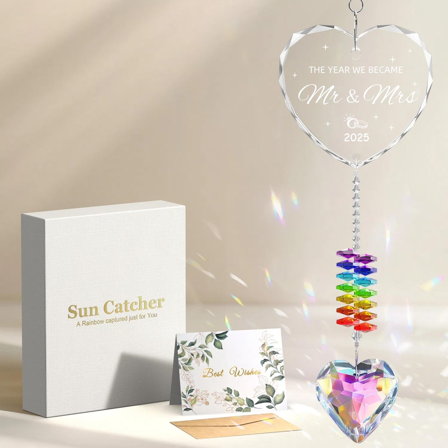 Oikomai Wedding Gifts, Crystals Sun Catcher Bridal Shower Gifts for Bride, Mr and Mrs Gift for Couples, Newlyweds, Suncatcher for Indoor Window Hanging Glass Ornament 2025 Wedding Decorations