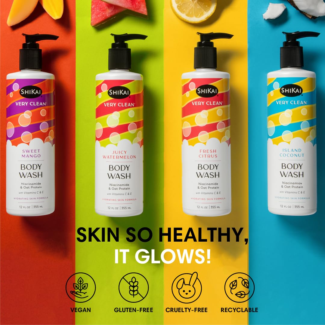 ShiKai Very Clean Body Wash (Fresh Citrus, 12 oz) | Hydrating Gel Cleanser for Dry Skin | With Niacinamide, Oat Protein, Vitamin